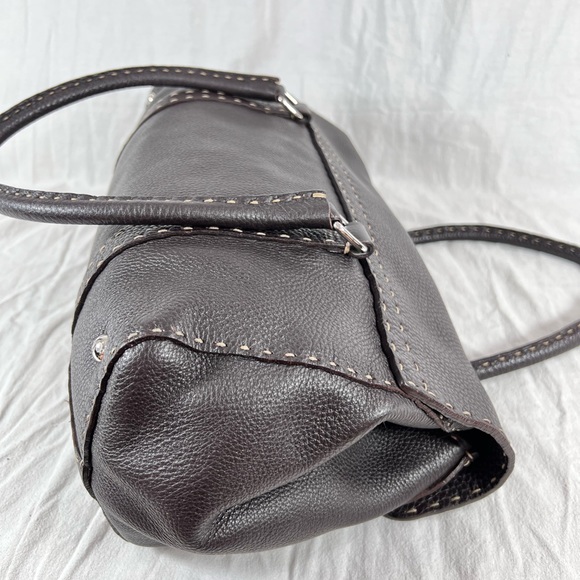 FENDI Selleria No 49-22-13515 Brown Leather Satchel Shoulder Bag Made in Italy
